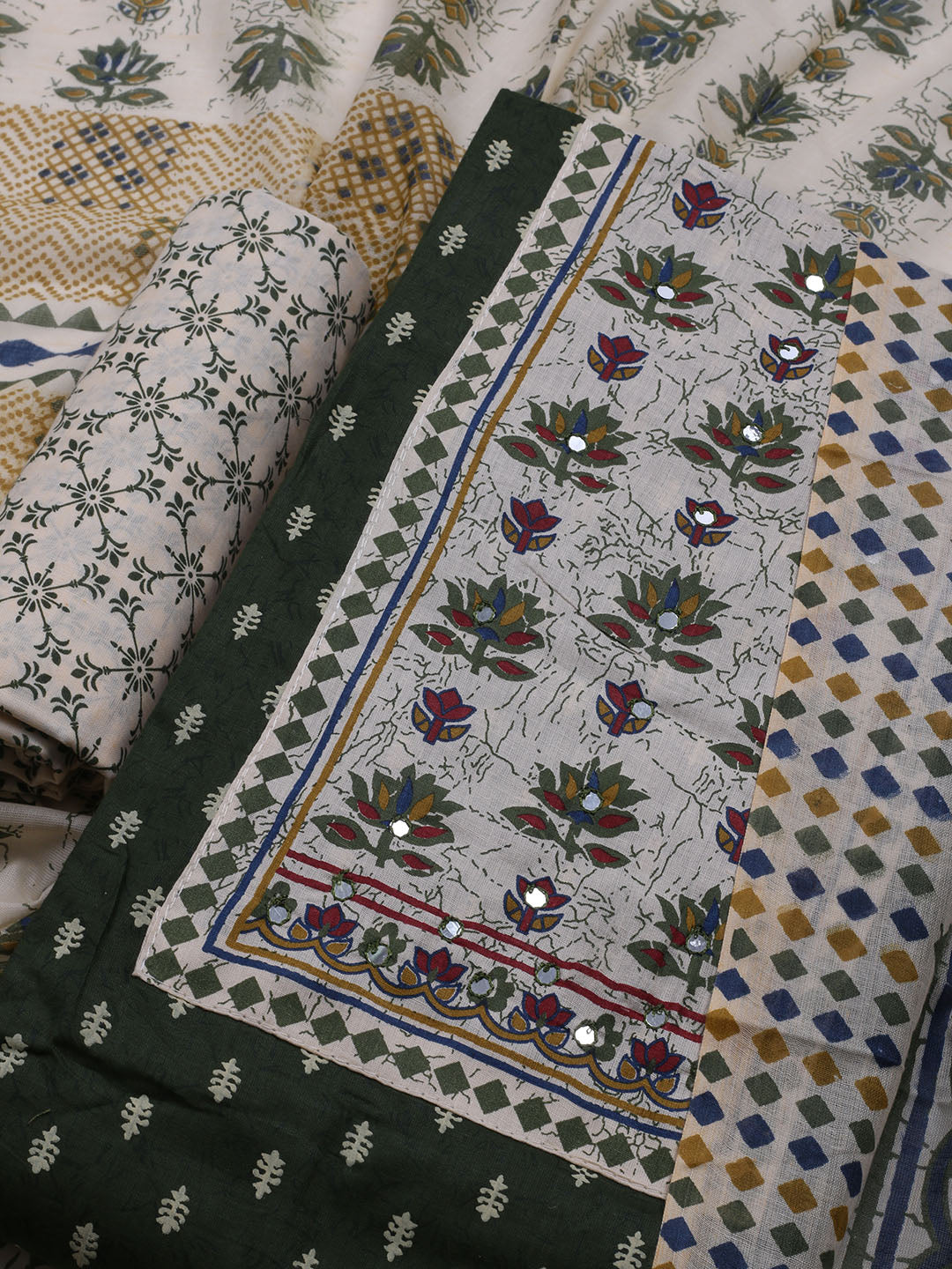 Printed Cotton Blend Unstitched Suit With Dupatta
