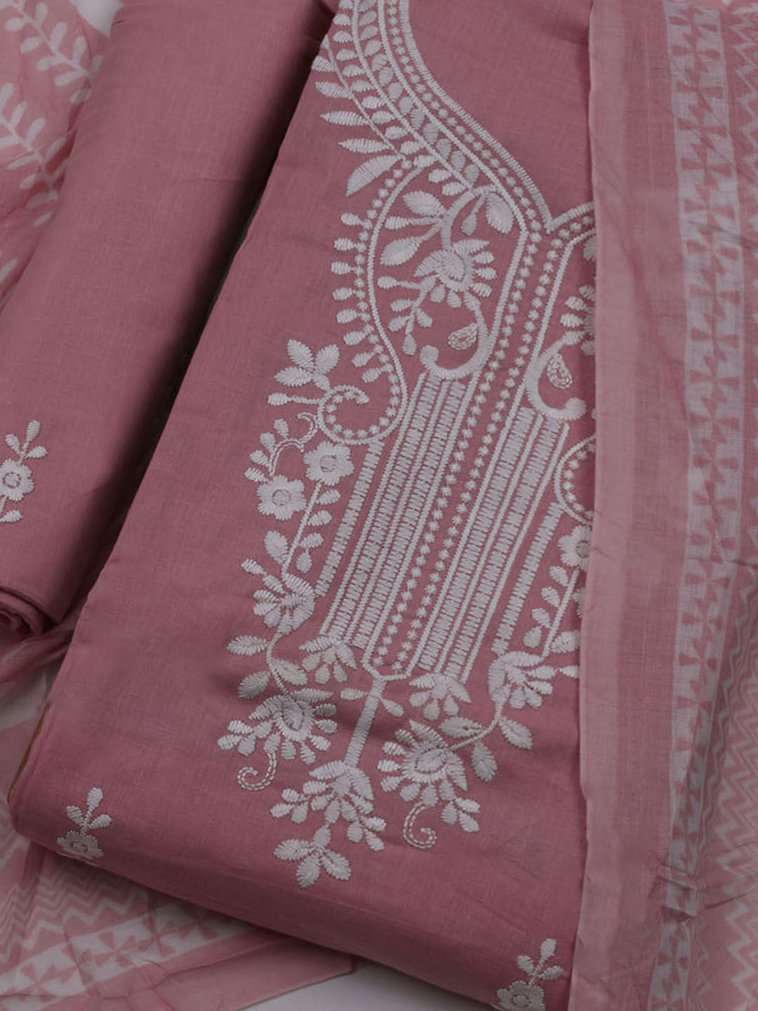 Neck Embroidered Cotton Blend Unstitched Suit With Dupatta