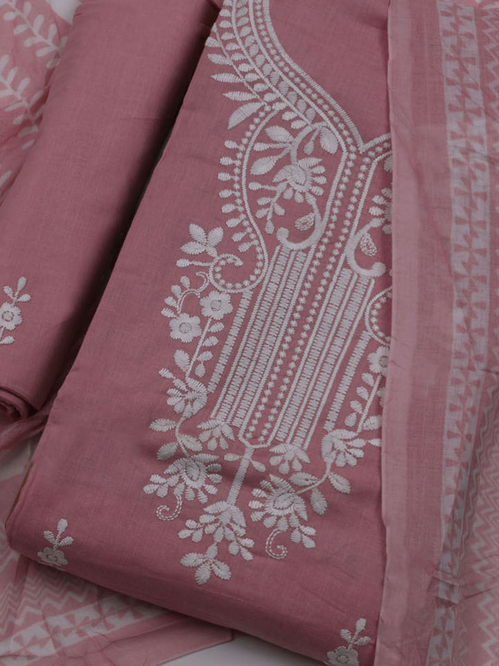 Neck Embroidered Cotton Blend Unstitched Suit With Dupatta
