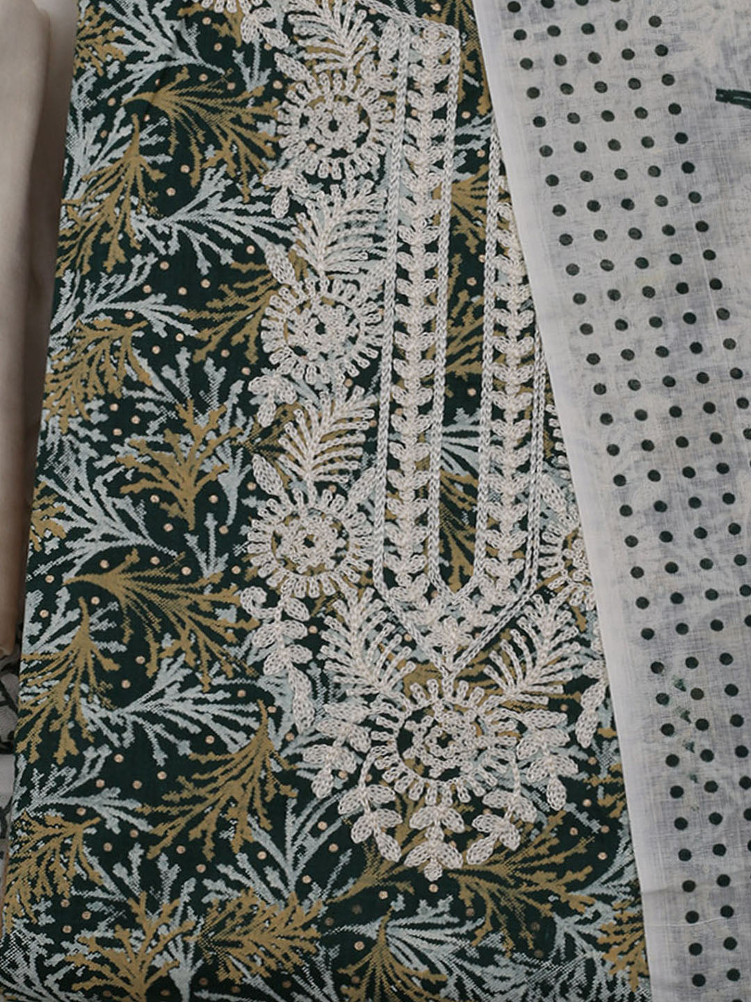 Neck Embroidered Cotton Blend Unstitched Suit With Dupatta