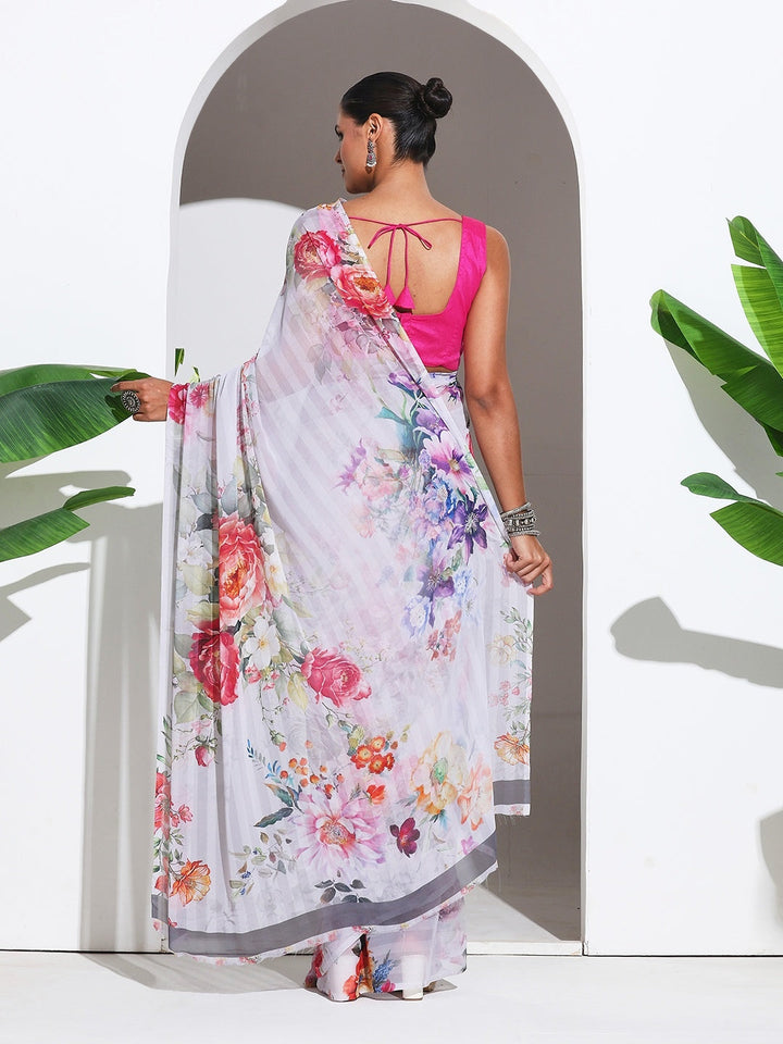 Floral Printed Crepe Saree