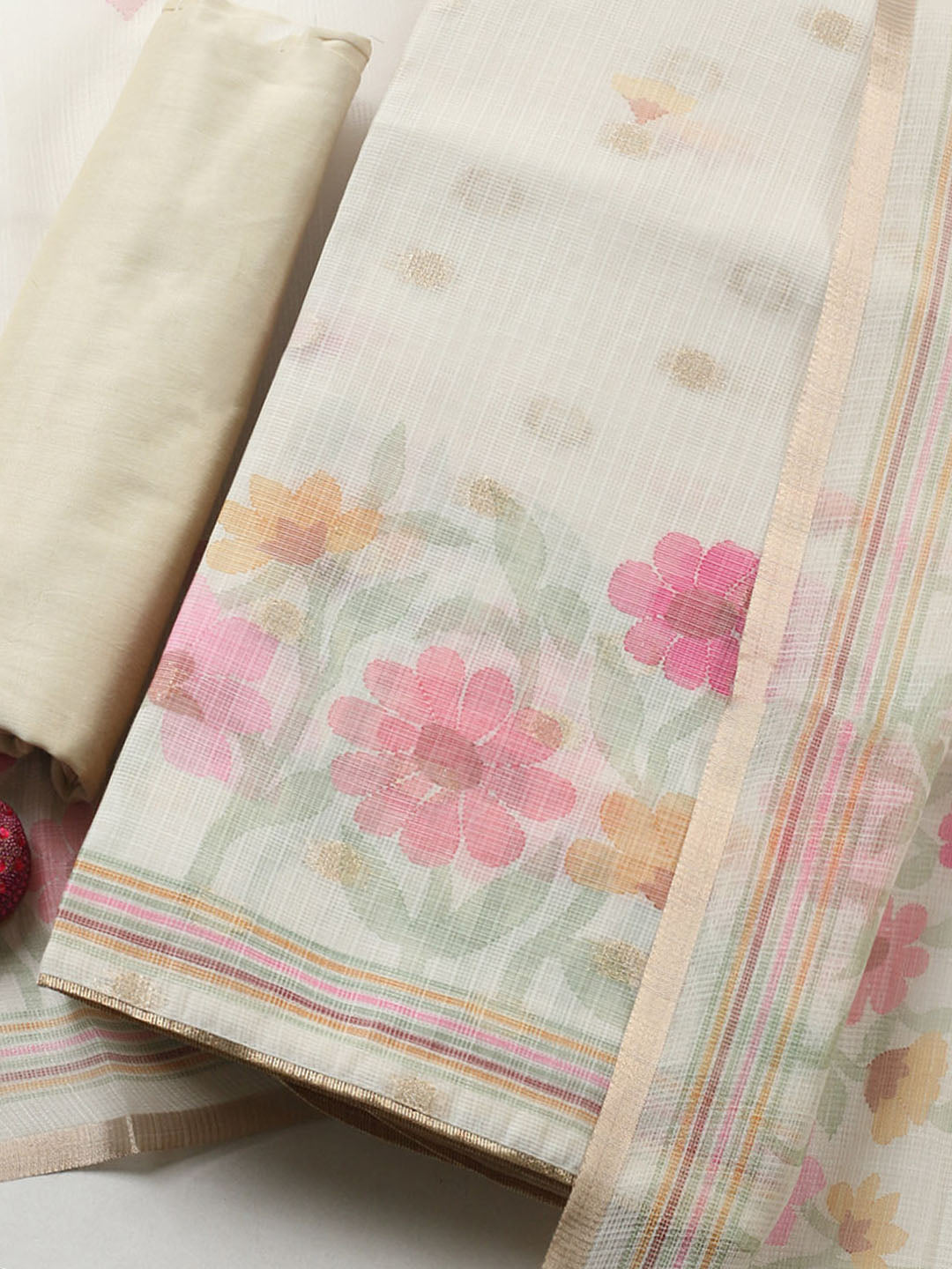 Plain Cotton Blend Unstitched Suit With Pant &amp; Dupatta
