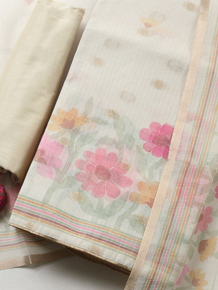 Plain Cotton Blend Unstitched Suit With Pant &amp; Dupatta