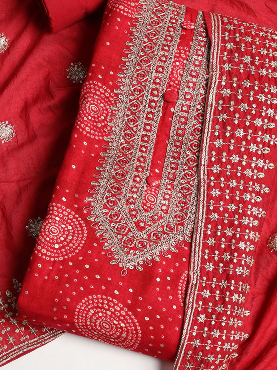 Neck Embroidered Cotton Blend Unstitched Suit With Dupatta