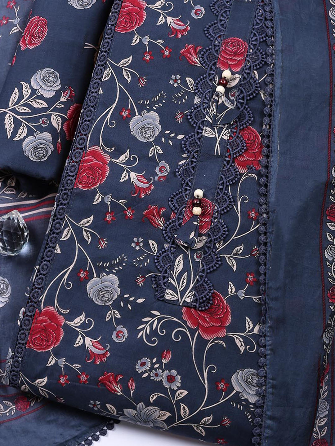 Embroidered Cotton Blend Unstitched Suit With Pant Dupatta