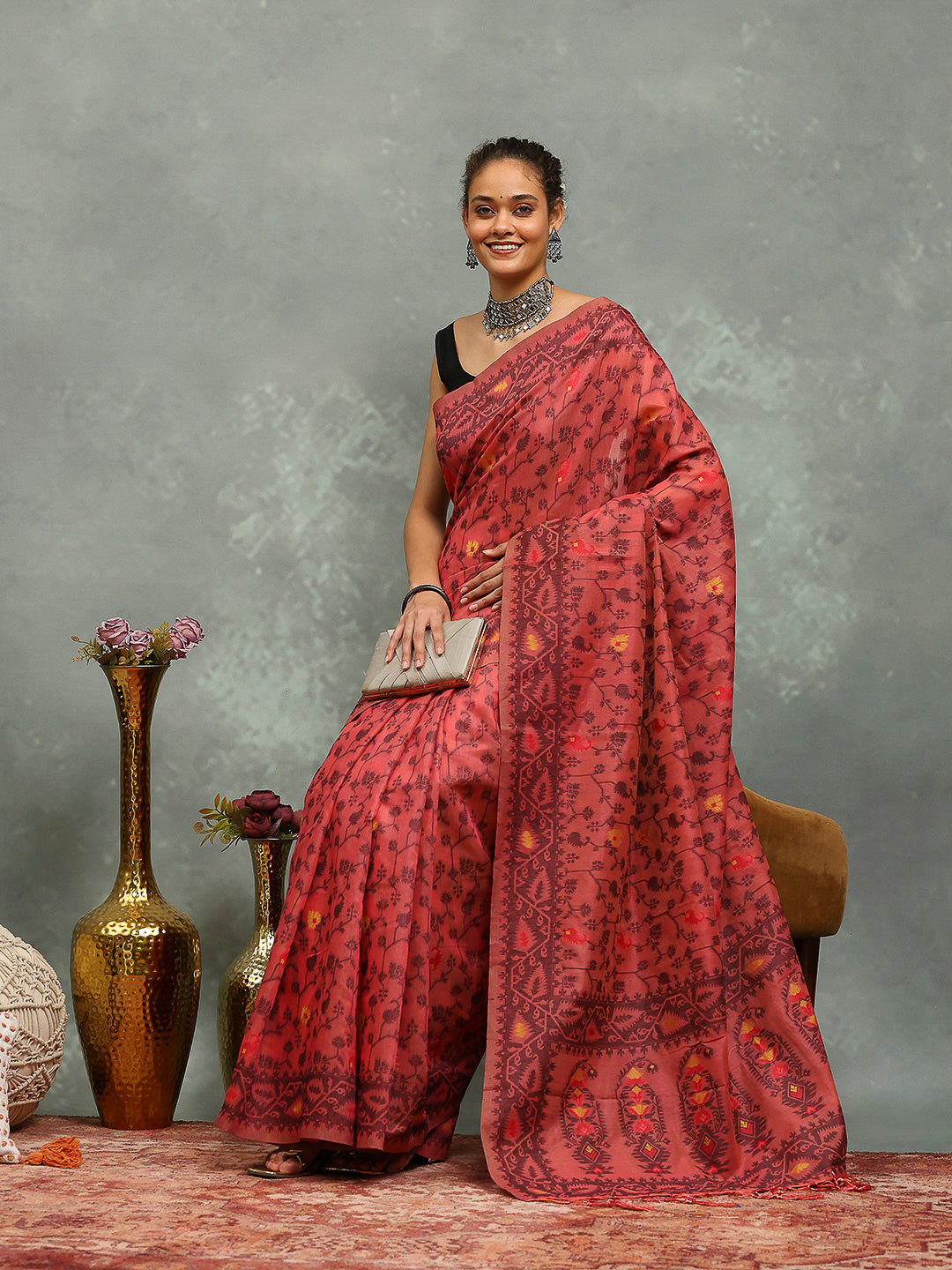 Resham Booti Woven Cotton Blend Saree