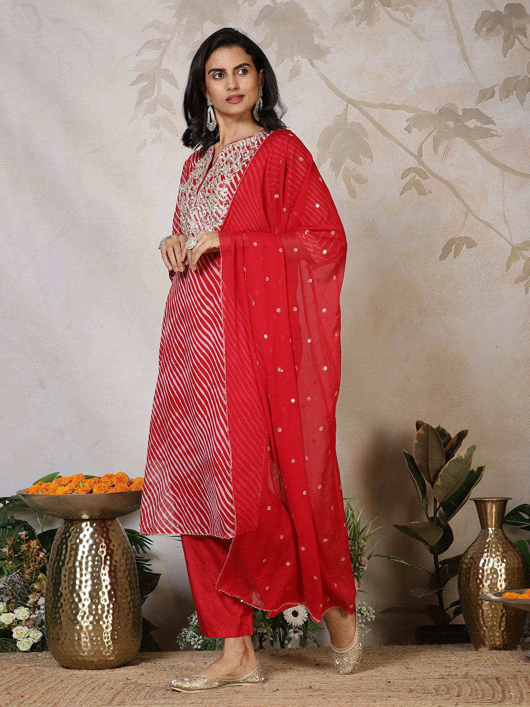 Embroidered Georgette Kurta With Pants & Dupatta