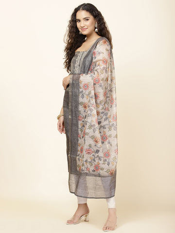 Neck Embroidered Chanderi Unstitched Suit With Dupatta