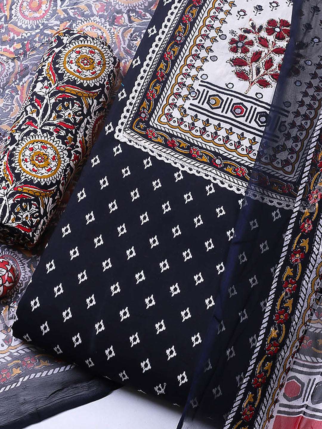 Embroidered Cotton Blend Unstitched Suit With Pant &amp; Dupatta