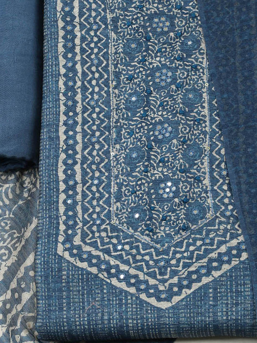 Printed Chanderi Unstitched Suit With Pant &amp; Dupatta