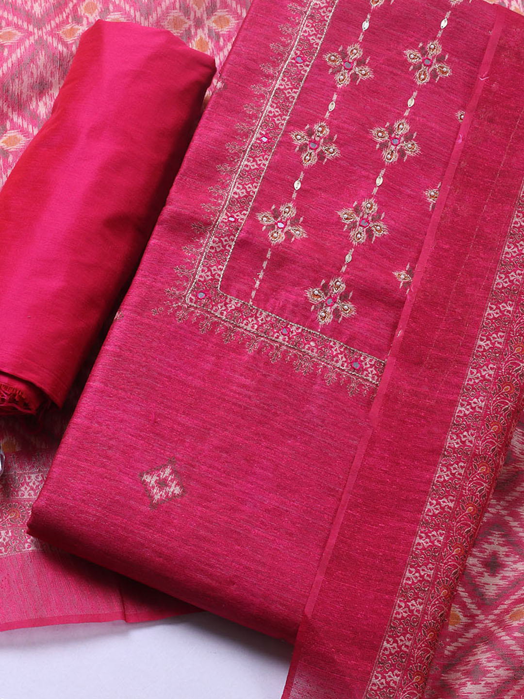 Woven Design Chanderi Unstitched Suit With Pant &amp; Dupatta