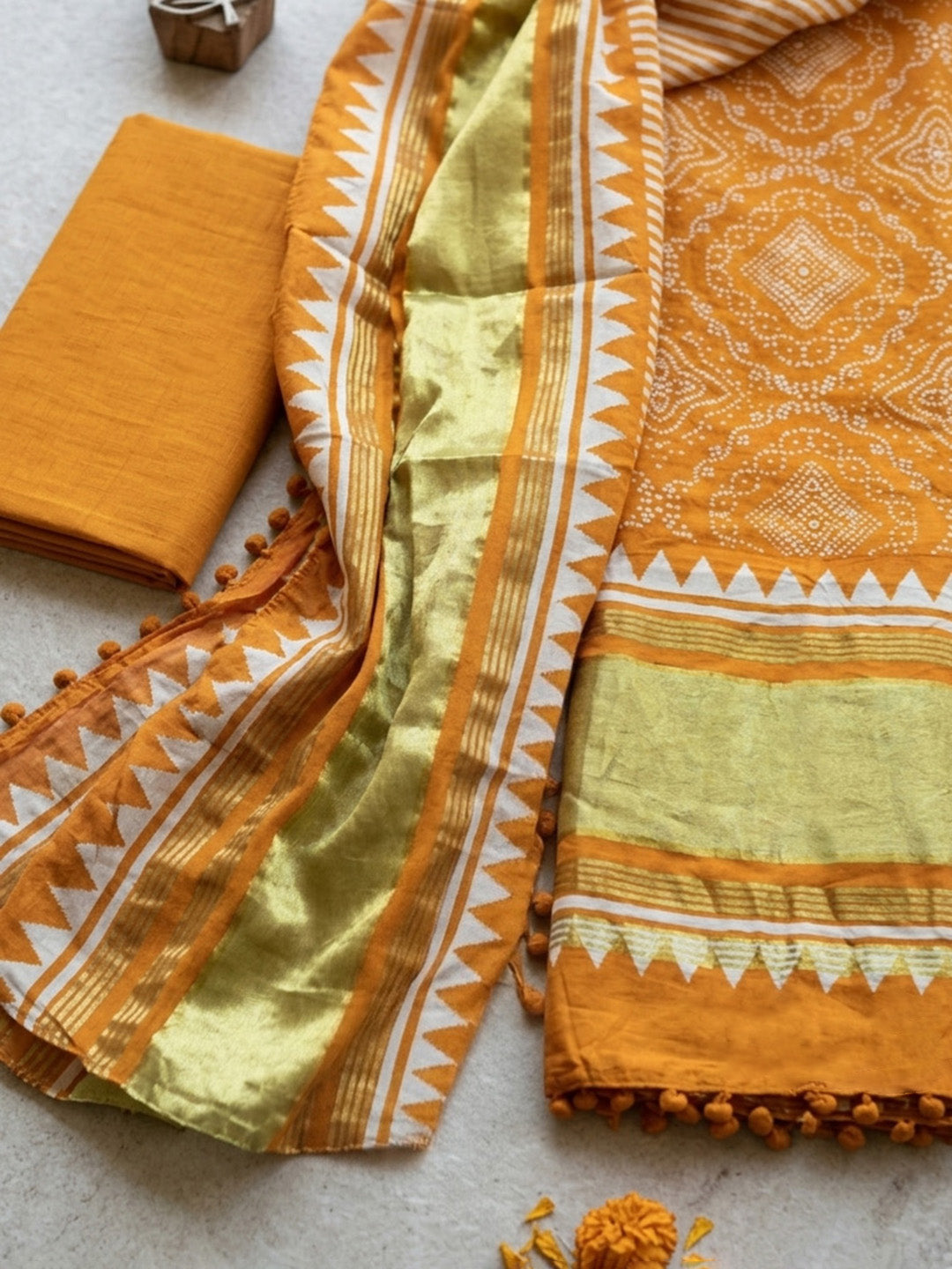 Embroidered Art Silk Unstitched Suit With Pant &amp; Dupatta