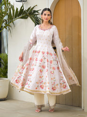 Embroidered Art Silk Kurta With Pant & Dupatta