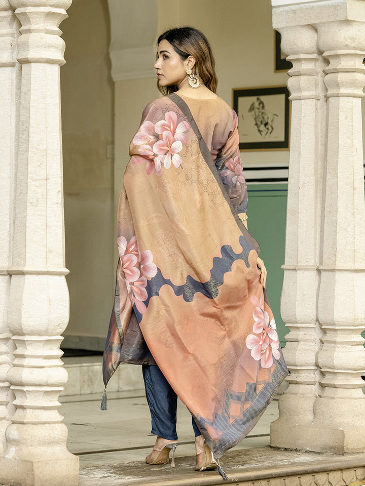 Embroidered Art Silk Kurta With Pant &amp; Dupatta