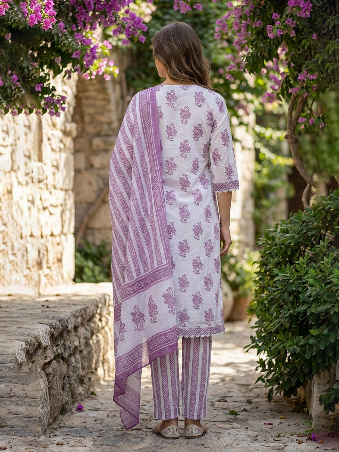 Printed Cotton Blend Kurta With Pant &amp; Dupatta