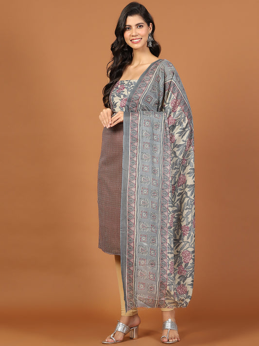 Neck Patti Printed Cotton Unstitched Suit With Dupatta