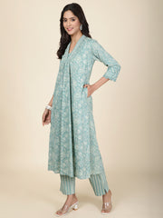 Floral Printed Cotton Kurta With Pants