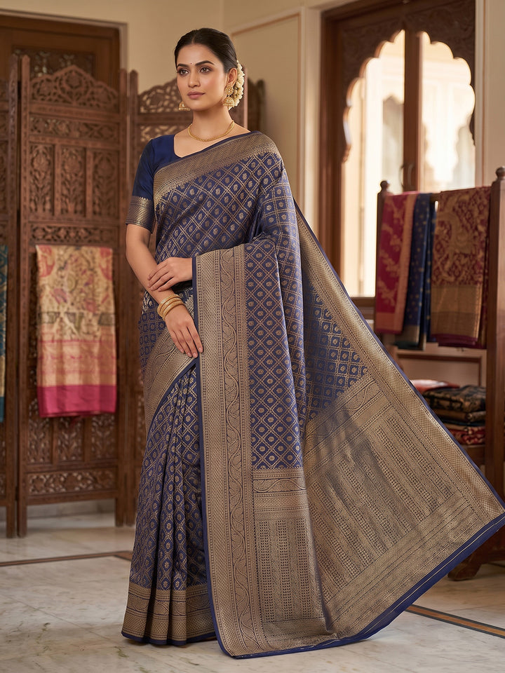 Navy Blue Woven Design Art Silk Kanjivaram Saree
