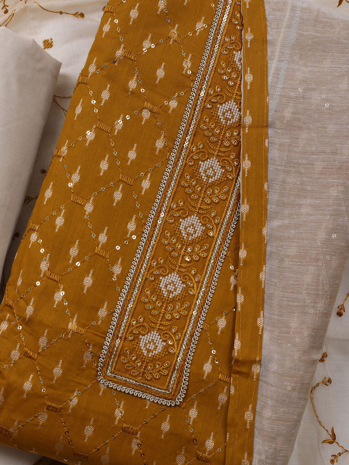 Neck Embroidered Cotton Blend Unstitched Suit With Dupatta