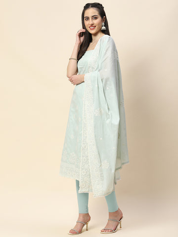 Ghera With Booti Embroidery Cotton Unstitched Suit Piece With Dupatta