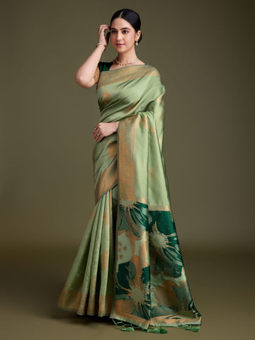 Zari Border Booti Art Silk Woven Saree