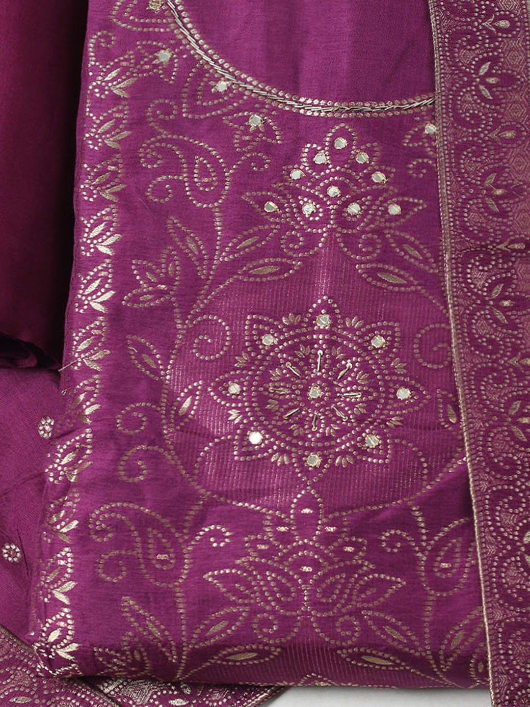 Woven Design Chanderi Unstitched Kurta With Pant &amp; Dupatta