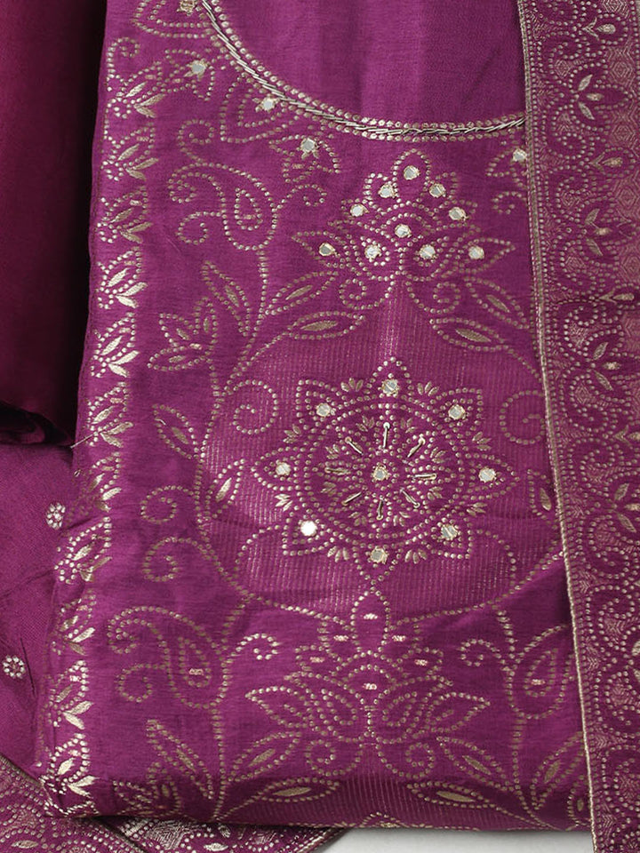 Woven Design Chanderi Unstitched Kurta With Pant &amp; Dupatta