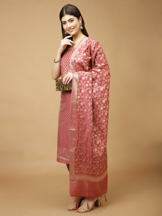 Woven Chanderi Unstitched Suit Piece With Dupatta