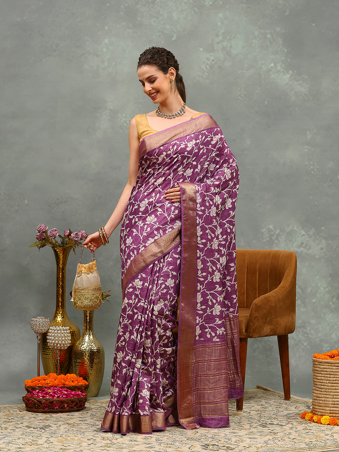 Floral Printed Art Silk Saree