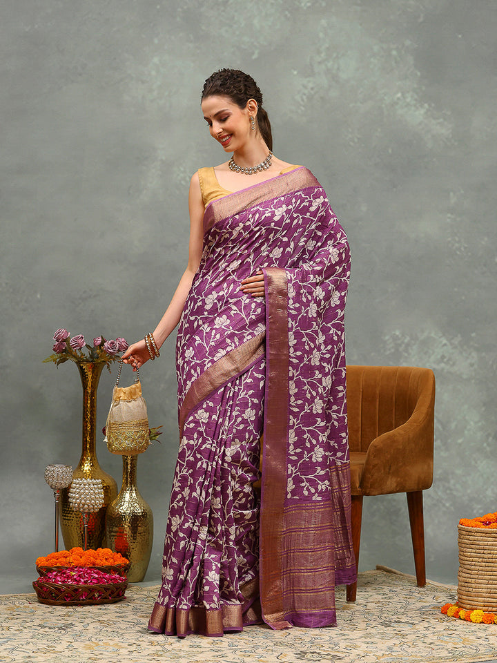 Floral Printed Art Silk Saree