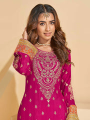 Embroidered Chinon Suit With Pant & Dupatta