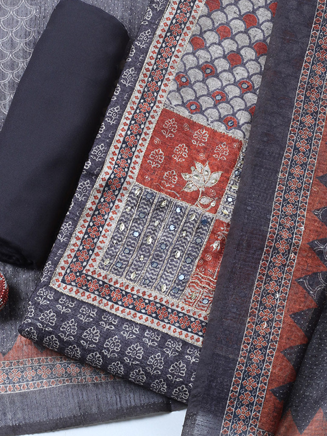 Embroidered Chanderi Unstitched Suit With Pant &amp; Dupatta