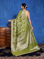 Zari Border Booti Cotton Blend Woven Saree
