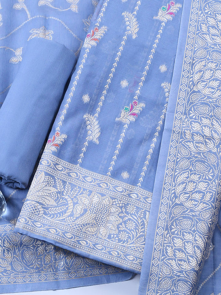 Woven Design Chanderi Unstitched Suit With Pant &amp; Dupatta