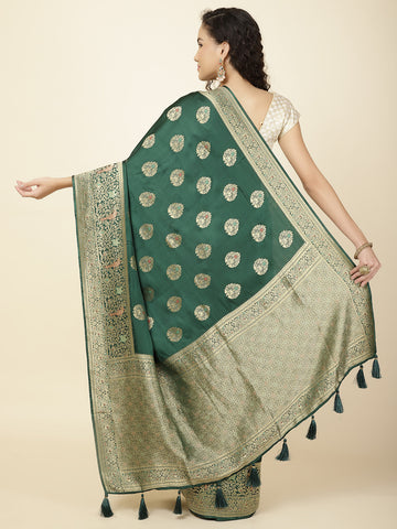 Zari Border Booti Satin Woven Saree