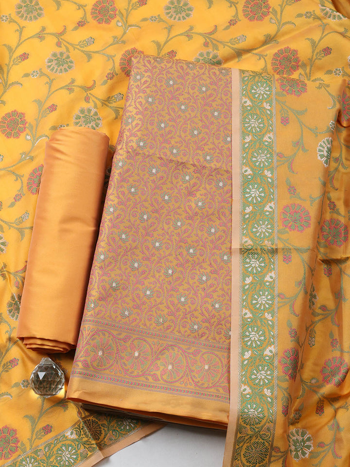 Banarasi Chanderi Unstitched Suit With Pant &amp; Dupatta