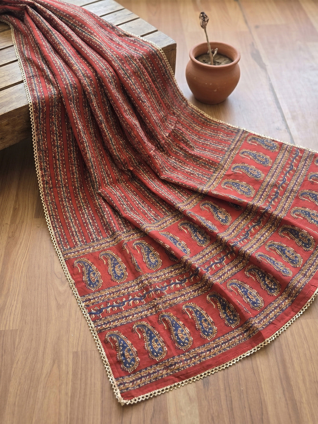 Printed Cotton Blend Unstitched Suit With Pant &amp; Dupatta