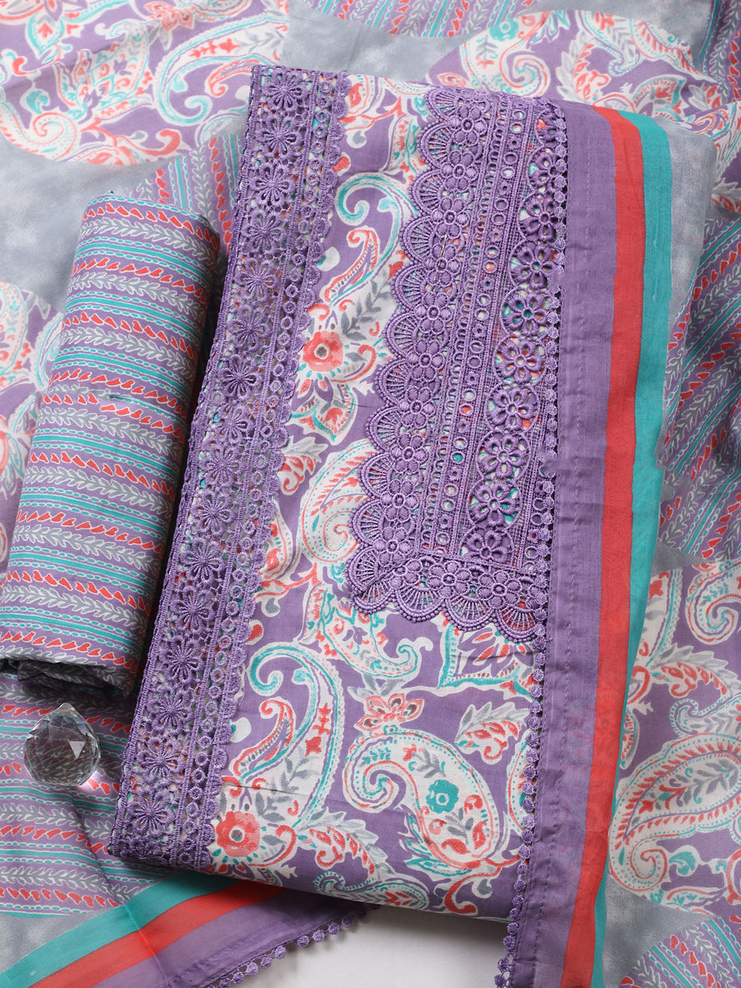 Embroidered Cotton Blend Unstitched Suit With Pant &amp; Dupatta