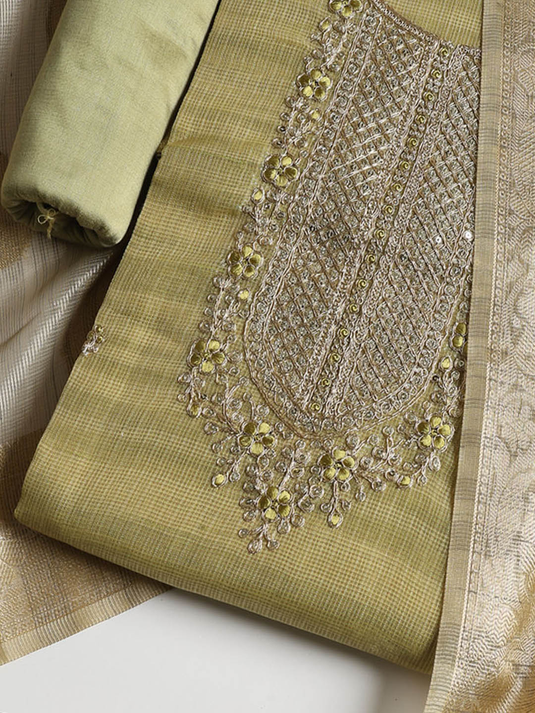 Embroidered Tissue Unstitched Suit With Dupatta