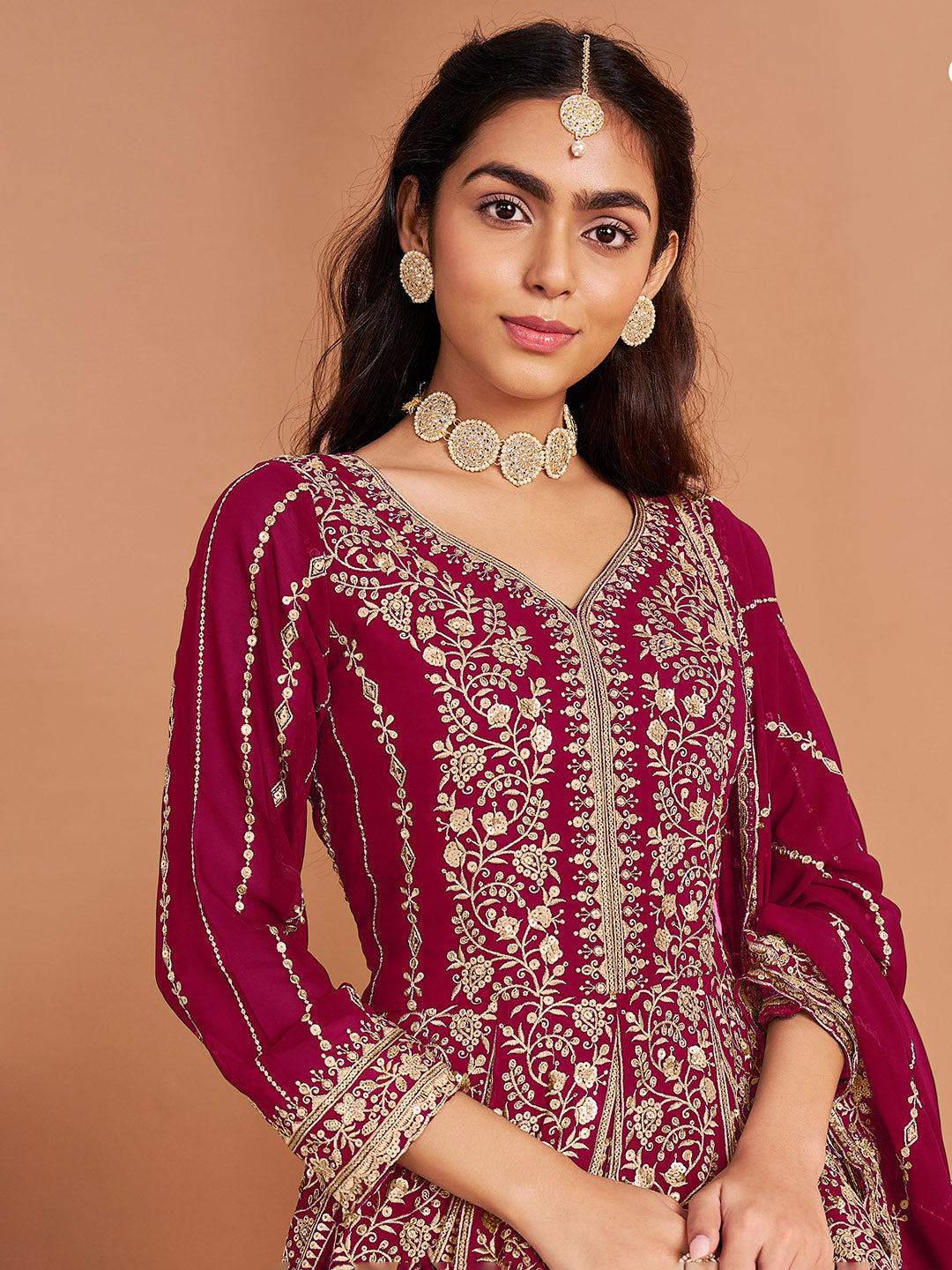 Embroidered Georgette Semi Stitched Suit With Pant &amp; Dupatta