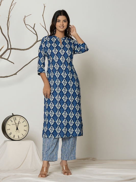 Printed Cotton Blend Kurta With Pants