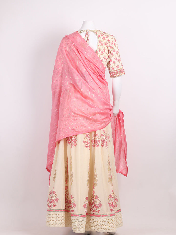 Floral Printed Cotton Choli With Lehenga &amp; Dupatta