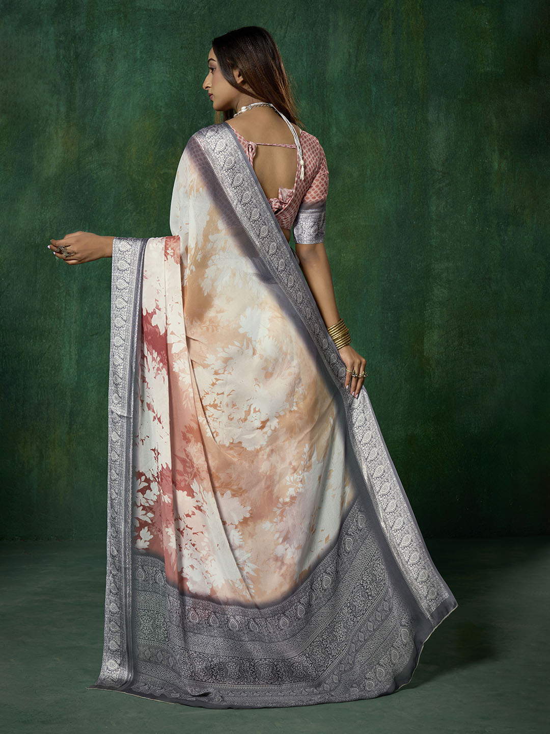 Ombre Floral Printed Georgette Saree