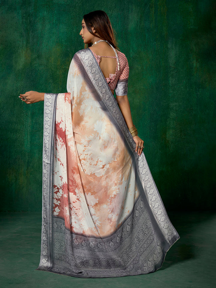 Ombre Floral Printed Georgette Saree