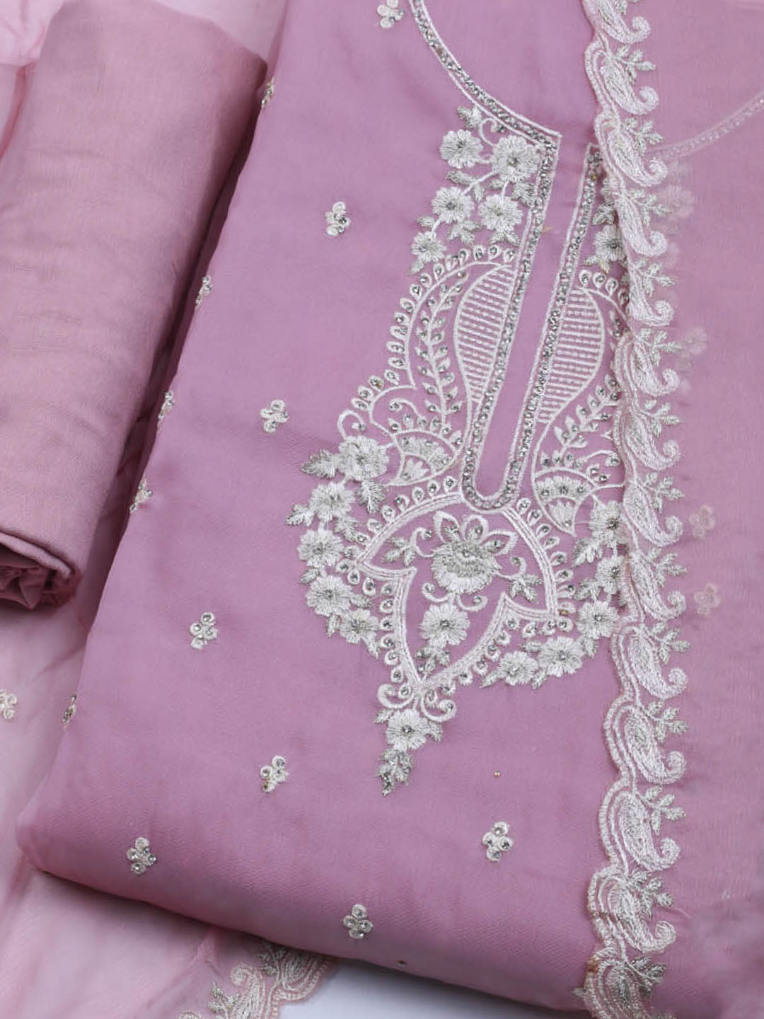 Embroidered Organza Unstitched Suit With Dupatta