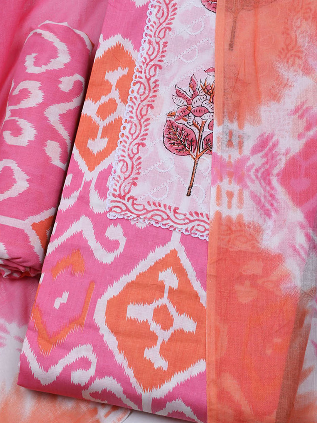 Printed Cotton Blend Unstitched Suit With Dupatta