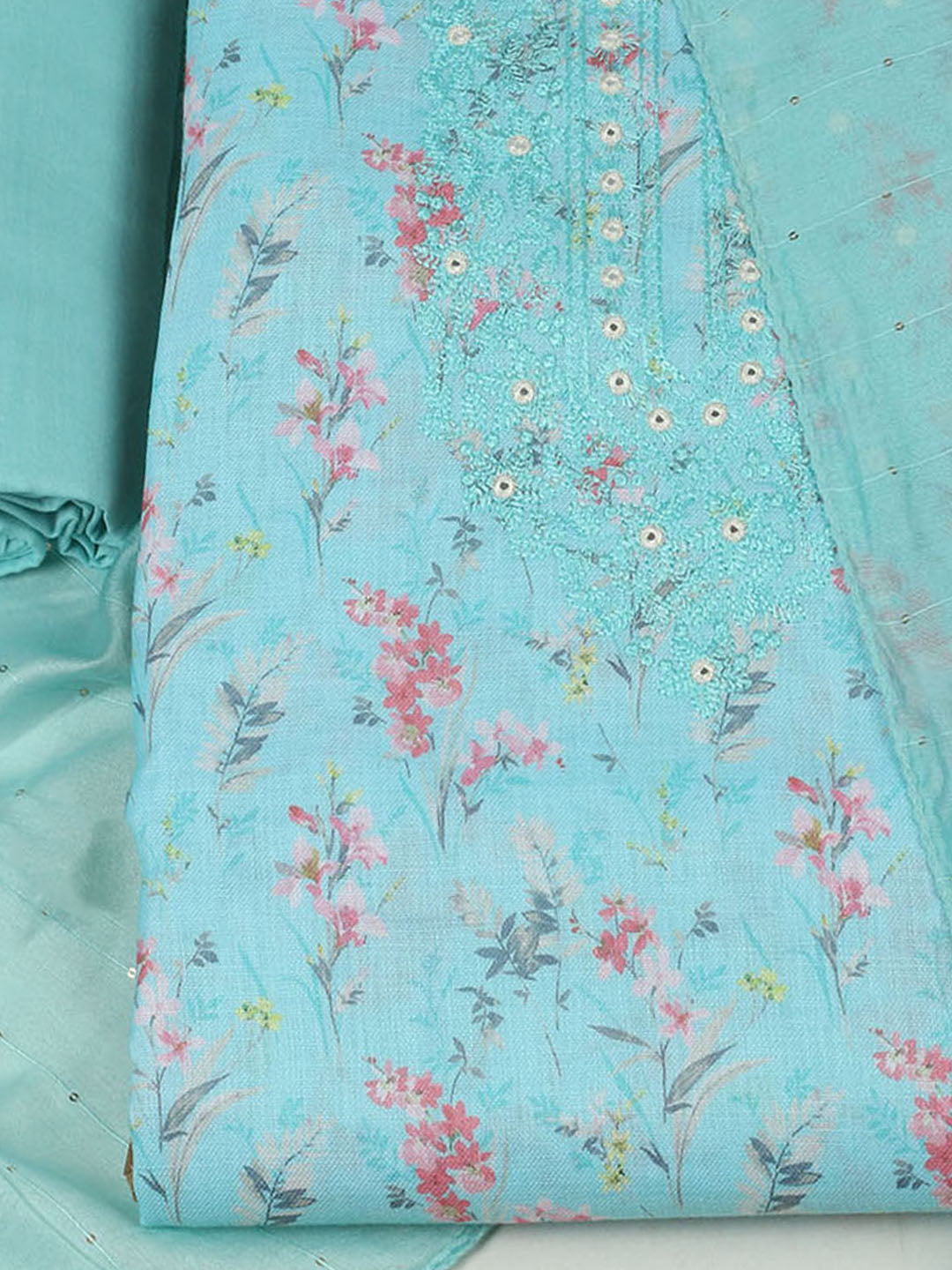 Embroidered Cotton Unstitched Suit With Pant &amp; Dupatta