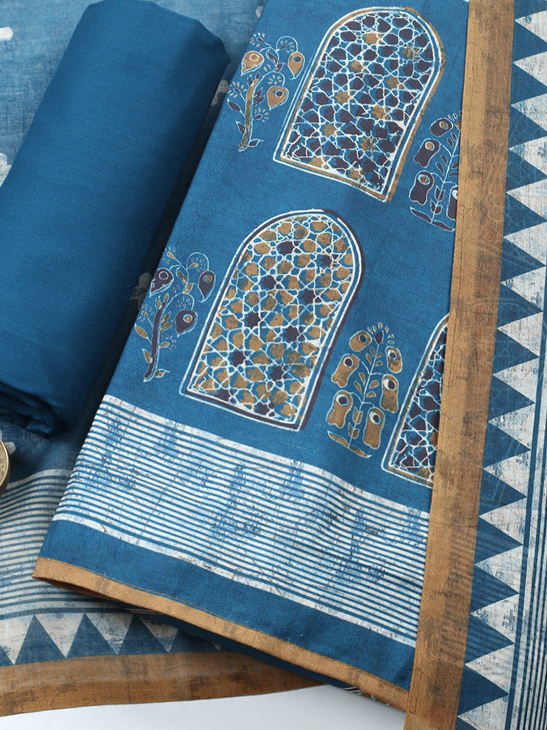 Embroidered Cotton Blend Unstitched Suit With Pant &amp; Dupatta