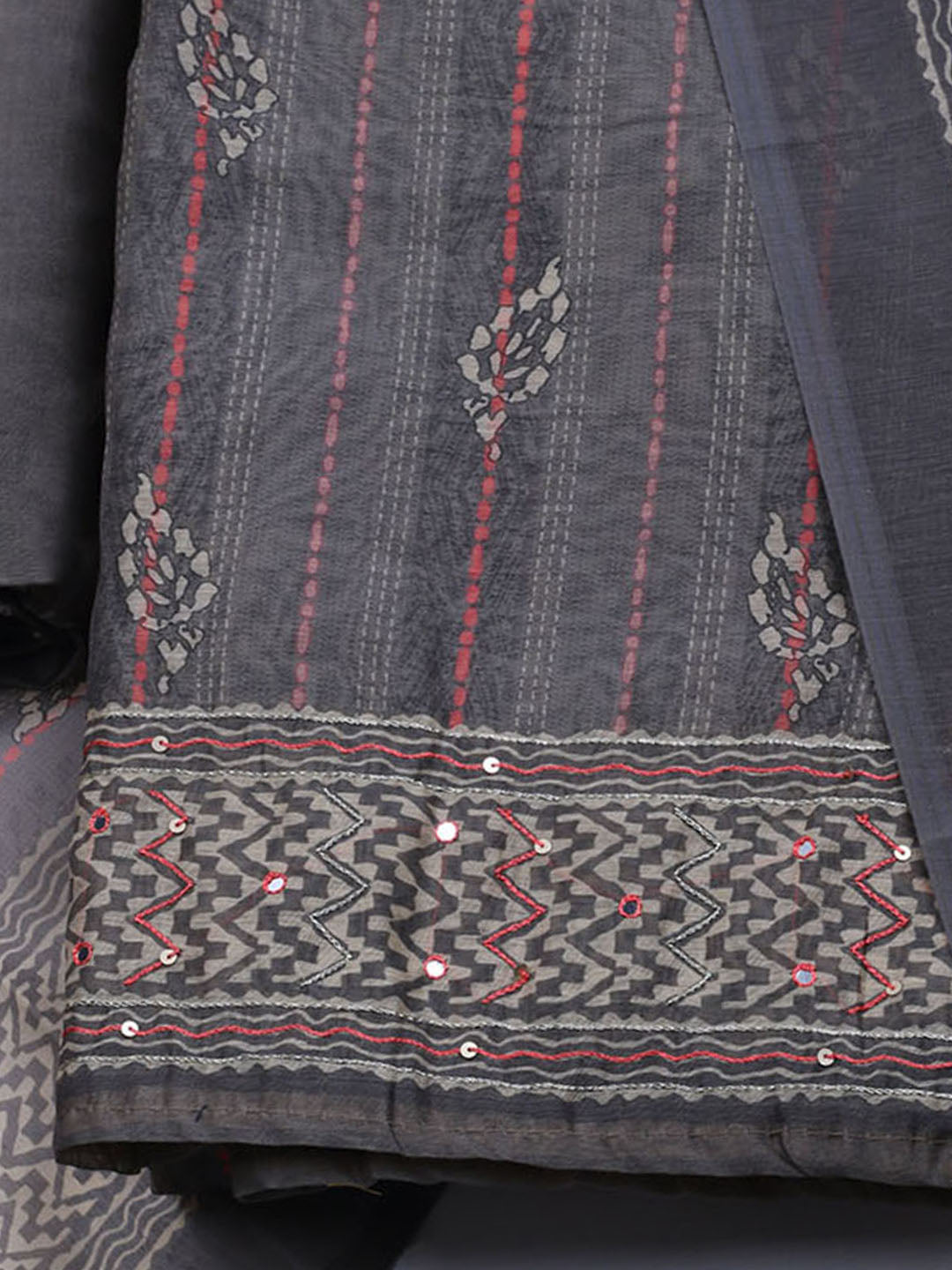 Printed Chanderi Unstitched Suit With Dupatta