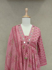 Printed Cotton Blend Kurta With Pants & Dupatta